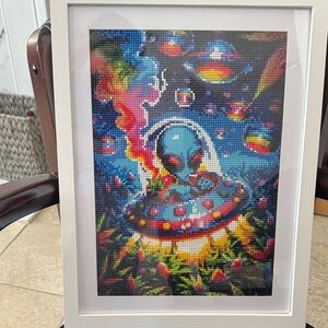 Colorful Alien Spaceship Mixed Media Art
